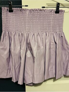QOS—Smocked Waist Lilac Mini Skirt (leather texture)